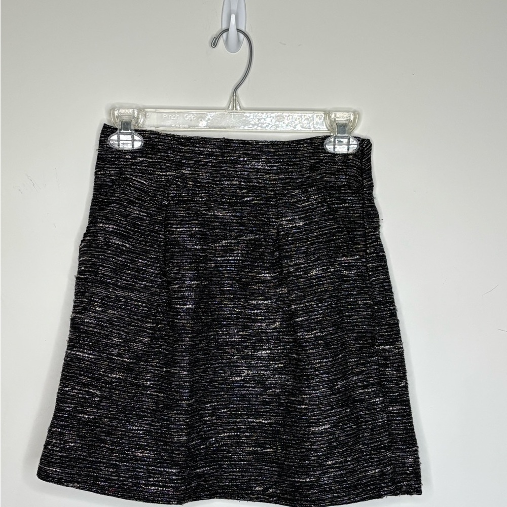 BN1 LOFT Black Textured A-Line Tweed Mini Skirt Lined Preppy Style Size 00